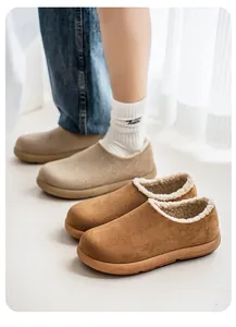 Detailed view of warm fleece-lined suede clogs for men in a cozy and bright home