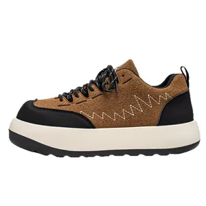 Chunky platform derby sneakers σε καφέ τσόχα με ρετρό casual υπαίθριο στυλ σχεδιασμό