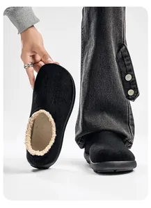 Detail view showing soft fleece lining and premium black suede finish of men's clog shoes