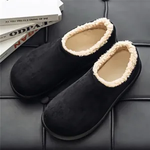 Men's winter black suede slippers with warm plush fleece lining and slip-on style