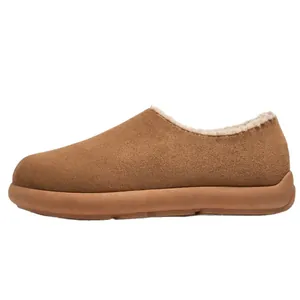 Premium brown suede men's slip-on loafers with warm fleece lining for autumn and winter