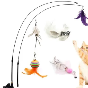 Set gioco per gatti con canna flessibile, ventosa e ricariche in piume per gatti domestici