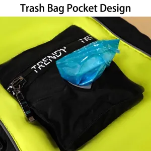 High-visibility neon green dog jacket featuring an integrated waste bag dispenser pocket