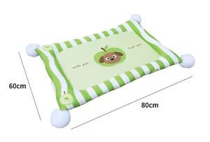 Reversible pet cooling mat for cats and dogs, 60x80cm size with white plush pompoms