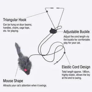 Jouet suspendu pour chat avec corde élastique et souris en peluche pour porte