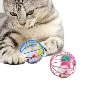 Palle giocattolo interattive per gatti con topo di peluche in gabbia metallica colorata