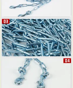Close-up of blue zinc plated iron dog chain with durable double swivel bolt snaps