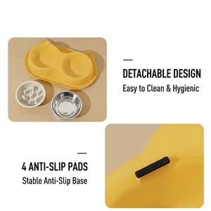 Ensemble de gamelles doubles pour animaux avec bol à alimentation lente et inox