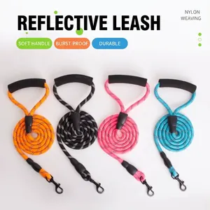 Reflective nylon braided dog leash with comfortable foam handle