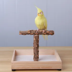 Natürlicher Kiefernholz Vogelständer T-Förmiger Papagei Trainingsstange Mit Tablett Für Kleine Mittlere Papageien Käfig