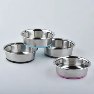 Durable stainless steel pet bowls with colorful non-slip silicone bases for dogs and cats