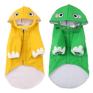 Waterproof yellow and green cartoon pet raincoats with hoods for small and medium dogs