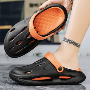 Atmungsaktive Herren-Gartenclogs mit dicker Sohle, rutschfest, Schwarz und Orange