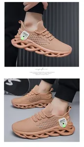 Detailed view of breathable apricot mesh sneakers with a unique hollow twist sole design.