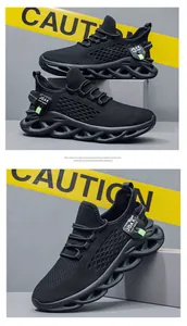 Close-up of lightweight black fly-knit sneakers with unique hollowed braided EVA sole