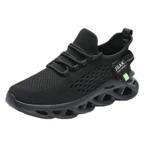 Breathable fly-knit men's running shoes with ultra-light hollowed-out braided sole