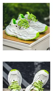 Detailed view of men's chunky sneakers featuring breathable mesh and lime green accents