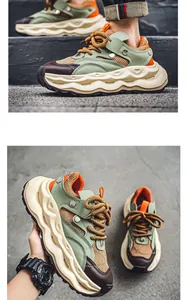 Stylish men's chunky dad sneakers featuring breathable mesh and thick wavy soles in green