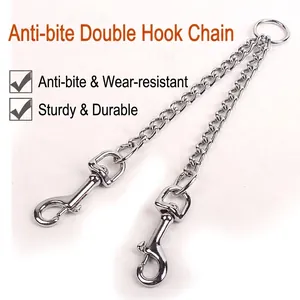Heavy Duty Metal Dog Leash Coupler Bite-Proof Iron Chain Double Head Tangle-Free Walking Twin Lead Splitter For Two Dogs