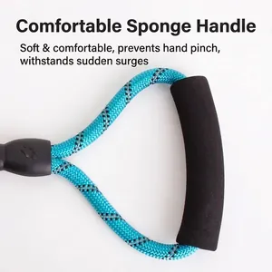 Durable turquoise reflective dog leash with soft foam handle for comfortable grip