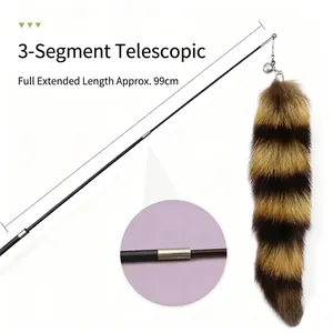 Detail of 3-section telescopic cat teaser wand with fluffy faux fox tail pendant