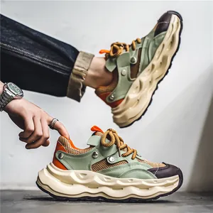 Men's stylish breathable mesh chunky sneakers with a thick decorative wavy sole