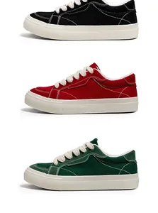 Klassieke vintage lage canvas sneakers voor dames in de kleuren zwart, rood en groen