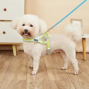 Escape-proof Adjustable Striped Dog Harness And Leash Breathable Nylon Pet Vest For Small Medium Dogs Teddy Corgi Walking Gear