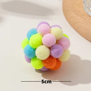 5cm colorful plush pom-pom cat toy ball for interactive pet play and exercise