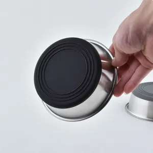Non-slip stainless steel pet bowl with black silicone base for feeding cats and dogs