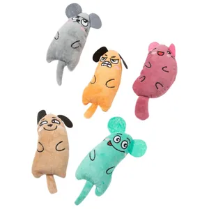 Set of 5 colorful plush catnip toys with funny cartoon facial expressions for cats