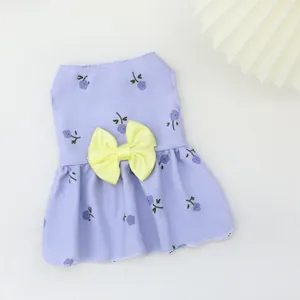 Sweet Princess Style Pet Floral Dress for Small Medium Dogs Cats Breathable Polyester Puppy Clothes Outfits with Bowknot Decoration
