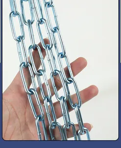 Detail view of heavy-duty blue zinc plated iron dog chain links showing texture