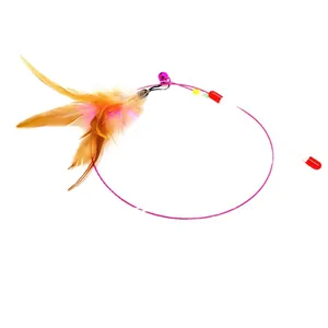 Interactive steel wire cat teaser wand with feathers and bell