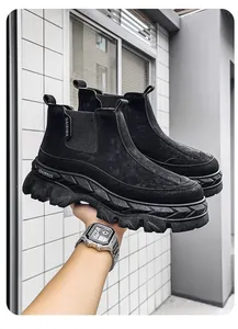 Stivaletti Chelsea techwear neri di alta qualità con suola spessa a zeppa.
