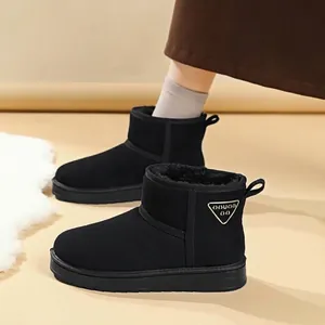 Schwarze, mit Kunstfell gefütterte Winter-Schneestiefel mit dicker Anti-Rutsch-Sohle