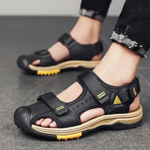 Sandalias de Exterior de Punta Cerrada para Hombre Zapatos de Senderismo de Cuero Dividido Transpirables Informales