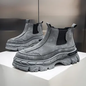 Stivali Martin da Uomo in Camoscio Moda Suola Spessa Stivali da Lavoro all'Aperto High Top Polsino Stile Calzino Slip-on Stivali Casual Suola in Gomma Leggera Scarpe Invernali