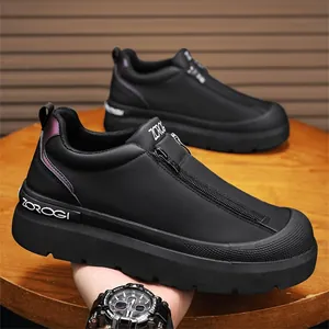 Zapatillas de Moda para Hombre Cuero de Microfibra Calzado de Skate Estilo de Hong Kong Suela Gruesa Zapatos Informales para Todas las Estaciones