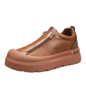 Zapatillas con plataforma para hombre en cuero sintético marrón con cremallera