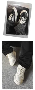 Détail de baskets décontractées en cuir pour hommes style high-street en noir et blanc