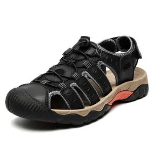 Heren Outdoor Casual Leren Sandalen Handgemaakt Koeienhuid Rubberen Zool Gesloten Teen Ademend Strand Wandelen Sport Sandalen