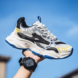 Men Retro Chunky Sneakers Microfiber Mesh Patchwork Thick Sole Non-slip Outdoor Running Walking Shoes Casual Fashion Athletic Footwear
