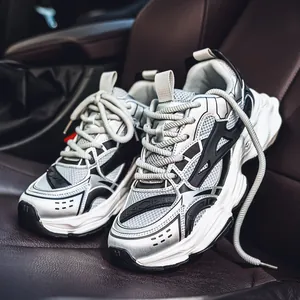 Premium retro silver mesh dad sneakers for men, lightweight outdoor running shoes