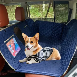 Housse de siège arrière imperméable bleue pour chiens avec support tablette transparent