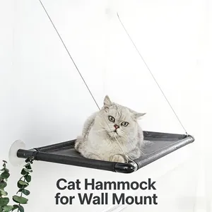 Detailed view of a breathable mesh cat hammock with suction cups for wall mount.