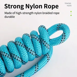Reflective blue nylon braided round dog leash with durable high-strength weave