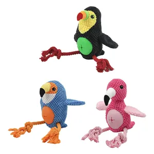 Interactive bird shaped plush squeaky dog chew toys with durable cotton ropes for pet play