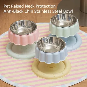 Gamelle Surélevée pour Animaux Acier Inoxydable Chat Protection du Cou Chien Grande Capacité Base Plastique Macaron