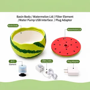 Watermeloen thema huisdier waterfontein met keramische kom, filter en USB-pomp voor kat